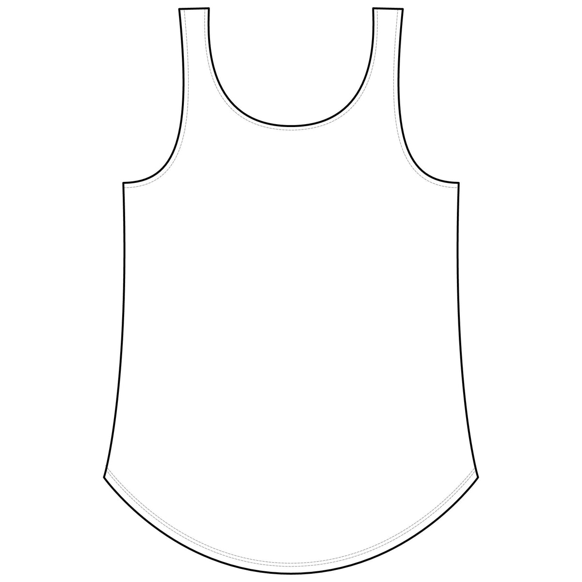 PURETE Women's Festival Tank in white with a scoop neckline, hemmed armholes, and a flattering curved hem.