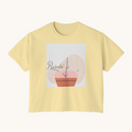 PURETE women's oversized boxy yellow cotton t-shirt with a minimalist abstract plant graphic print